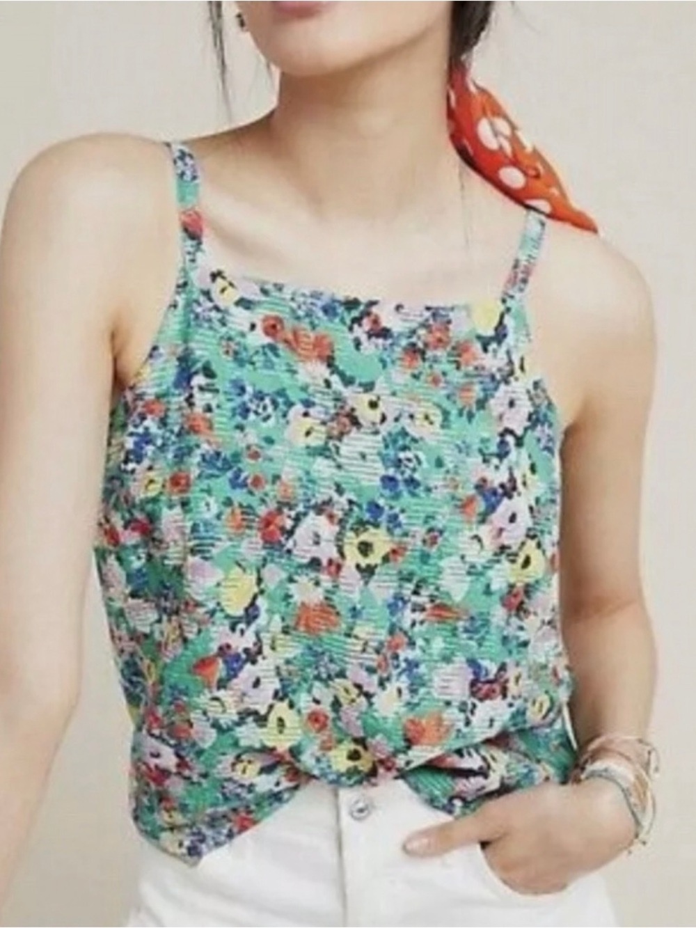 Maeve by Anthropologie Quinn Green Floral Tank Top Size 4
